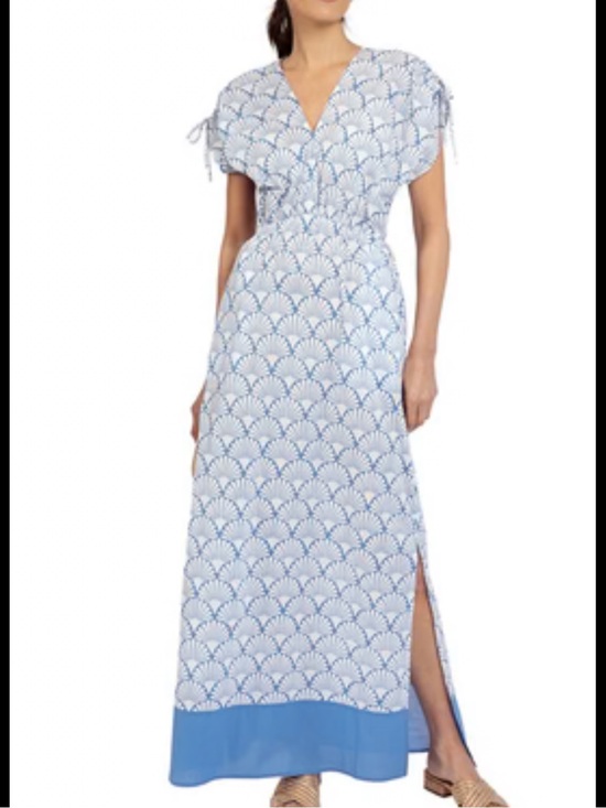 J. McLaughlin Dresses & Skirts - J. McLaughlin Etta Dress NWT size Medium Blue White Deco Shell Cotton Maxi